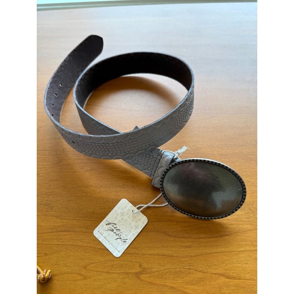 Free people Belt.  Chambray with large silver colored buckle